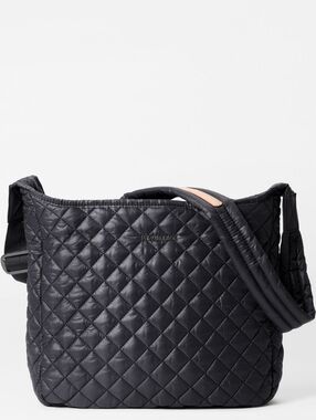 MZ Wallace  Black Parker Deluxe Quilted Nylon Crossbody with Padded Strap